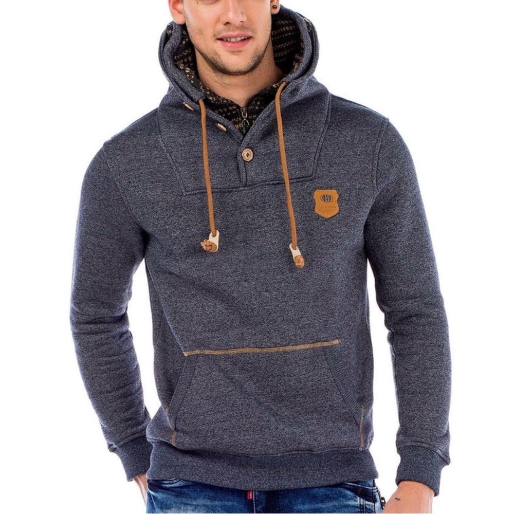 Double Layer Collar Knitted Detail Men's Sweatshirt